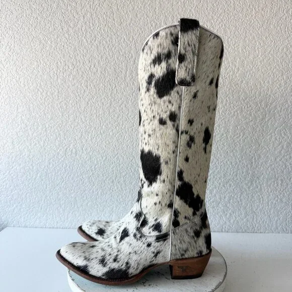 Lane Boots Womens Cowhide Cowboy Boots Tall Black Western Cow Skin Size 9.5 NEW - Picture 6 of 14